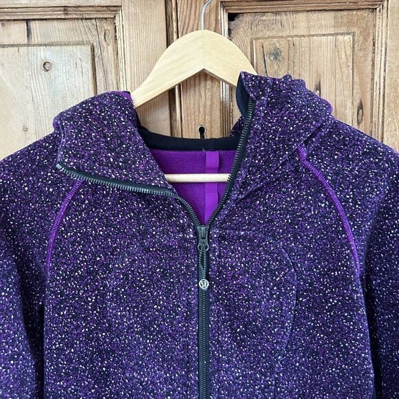 Lululemon 6 Black Purple Hoodie Full Zip Scooba Hood Pockets Speckled - Picture 2 of 13